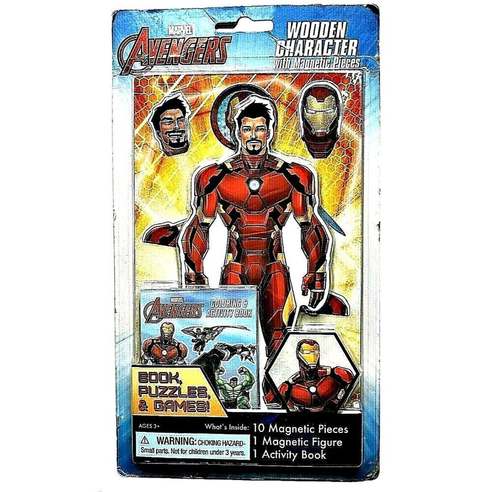 Marvel Avengers Iron Man Wooden Character w 10 Magnetic Pieces & Activity Book